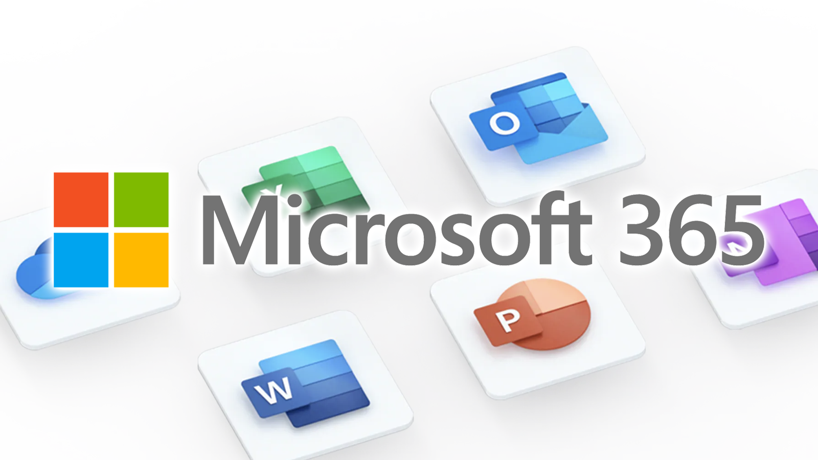 Logo i napis Microsoft 365, kolorowe ikony programów Office